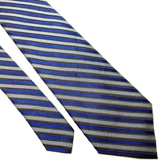 Calvin Klein‎ Silk Tie Print Gray Blue Striped - Picture 1 of 6